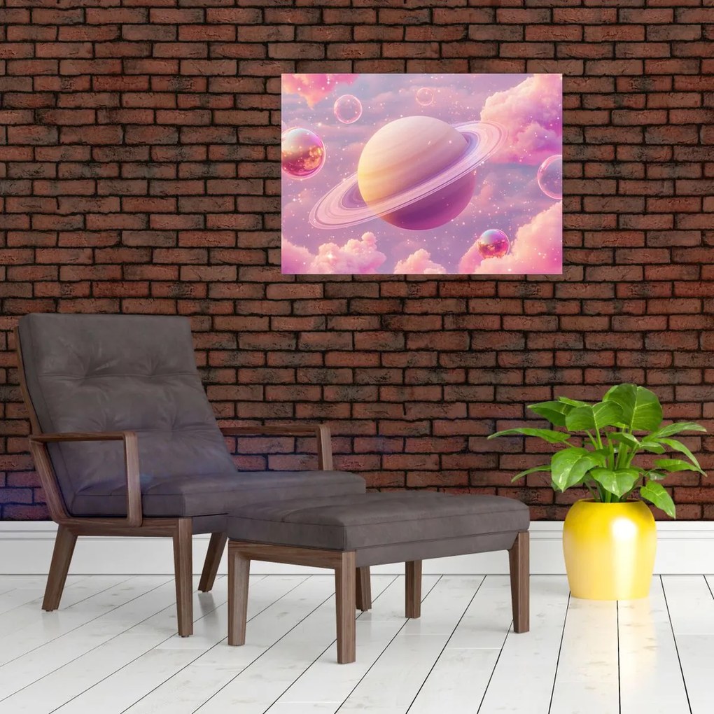 Üveg kép - Rózsaszín bolygó (70x50 cm)