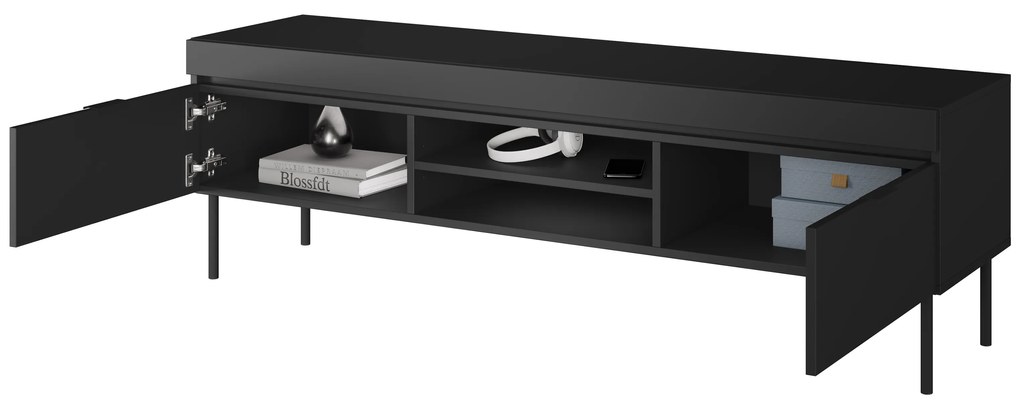 Sentia 157 TV-szekrény fém lábakkal - fekete / fekete