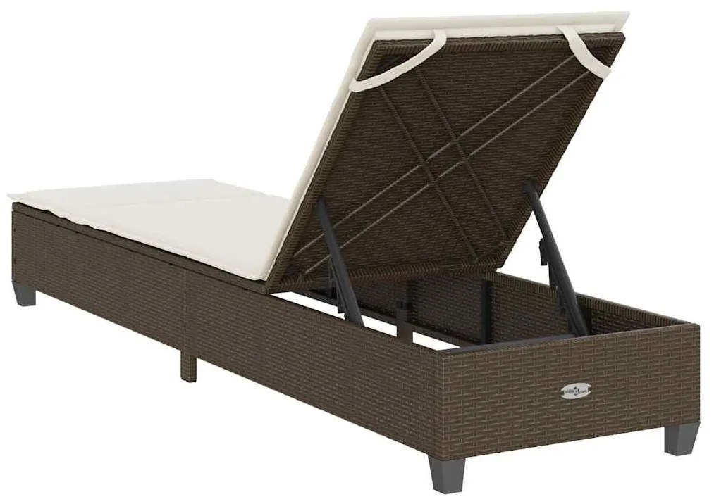 barna polyrattan napozóágy párnákkal 55x200x25,5 cm