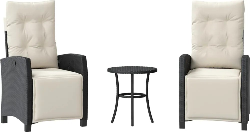 vidaXL 3 részes fekete polyrattan bisztrógarnitúra párnával