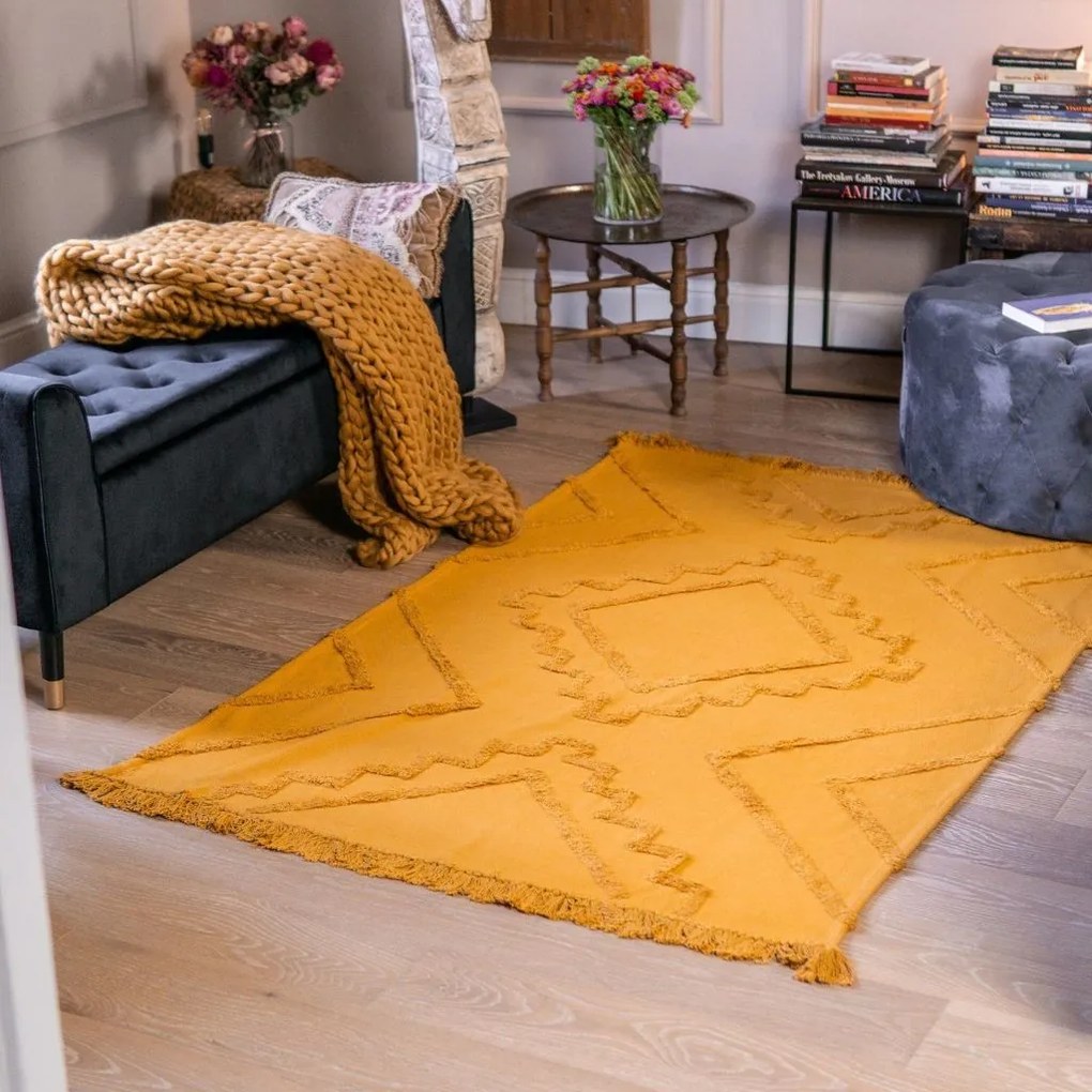 Rombusz mintás szőnyeg, 120x170 cm, okkersárga - ALI