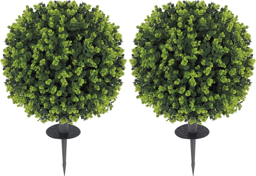 HOMCOM 2 darabos Műanyag Boxwood Gömb Szett 56 cm Fűszer Növény Földi Cövek, Élethű Műnövény UV Védelemmel, a Nappalira, Hálószobába, Irodába és Kertb