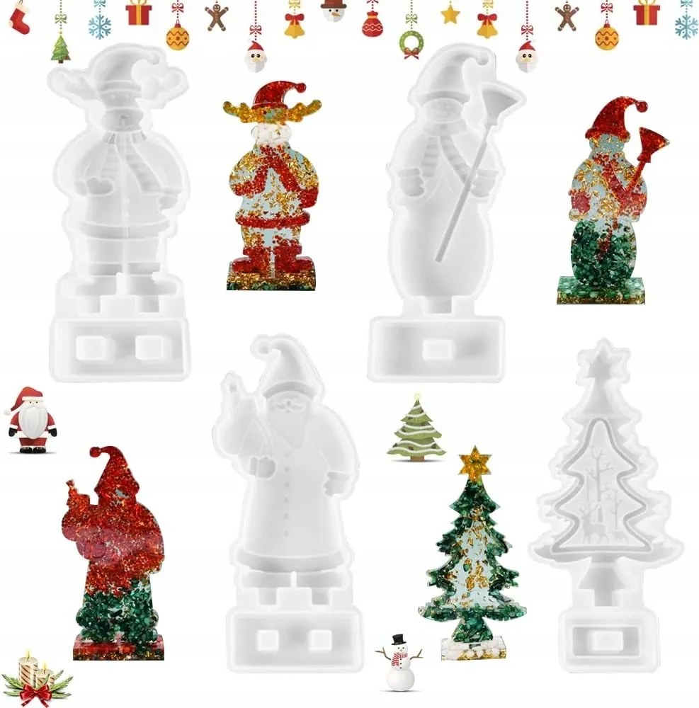 Szilikon öntőformák gyertyakészítéshez karácsonyi minták 4db