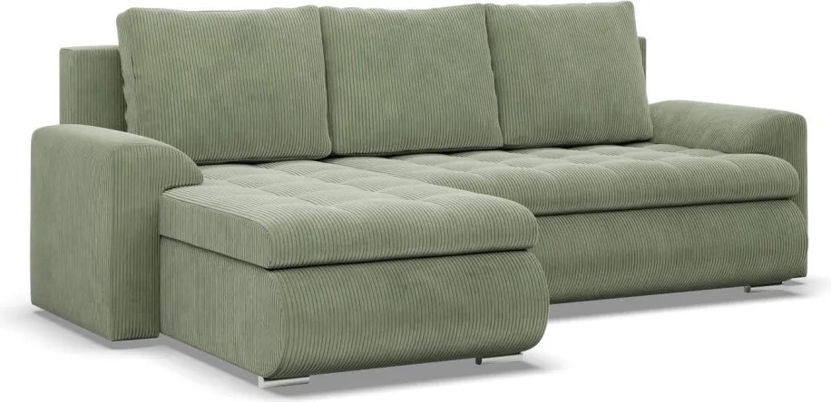 Tokio sarokkanapé, 2 ágyneműtartóval, kordbársony, baloldali, zöld