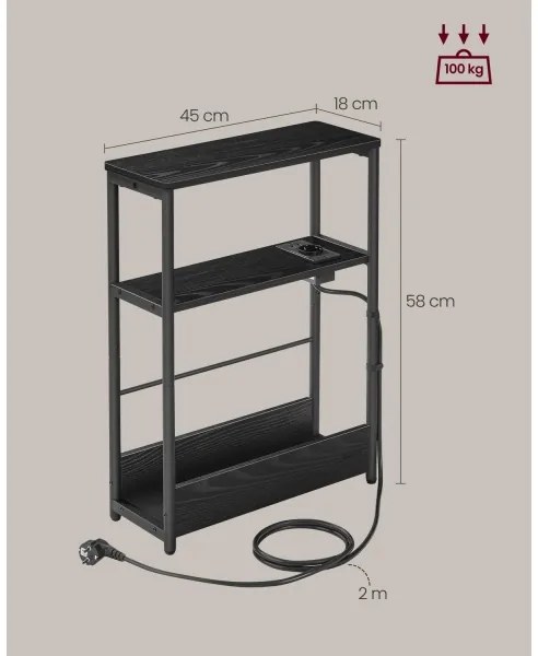 Kisasztal beépített konnektorral és USB-portokkal ROD fekete
