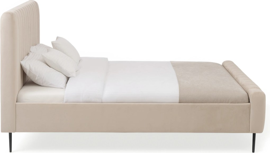 Livani kárpitozott ágy 160x200 bársony bézs Velluto 2 / fekete lábakkal