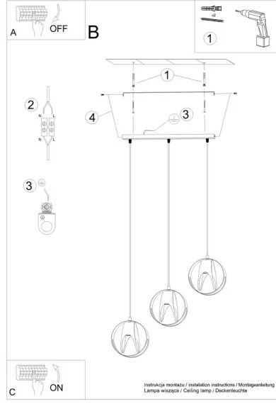 Sollux SL.1085 - Csillár zsinóron TULOS 3xE27/60W/230V fehér