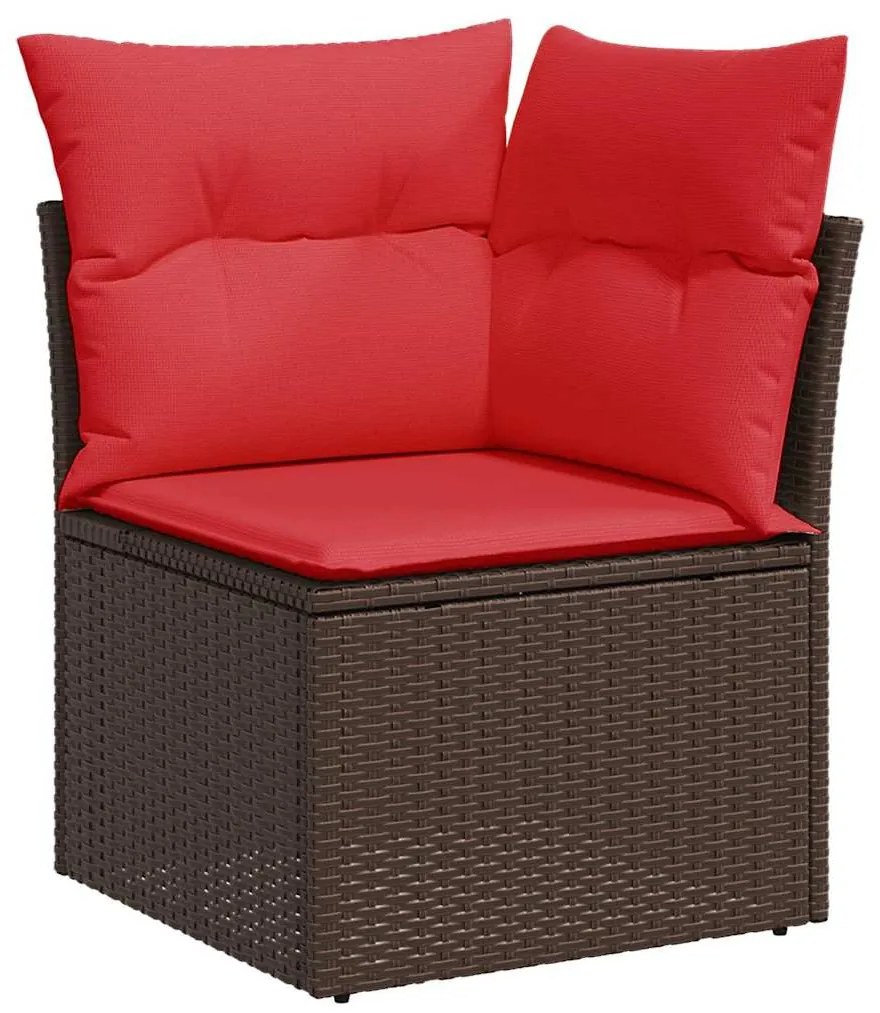 10 részes barna polyrattan akácfa kerti ülőgarnitúra párnákkal