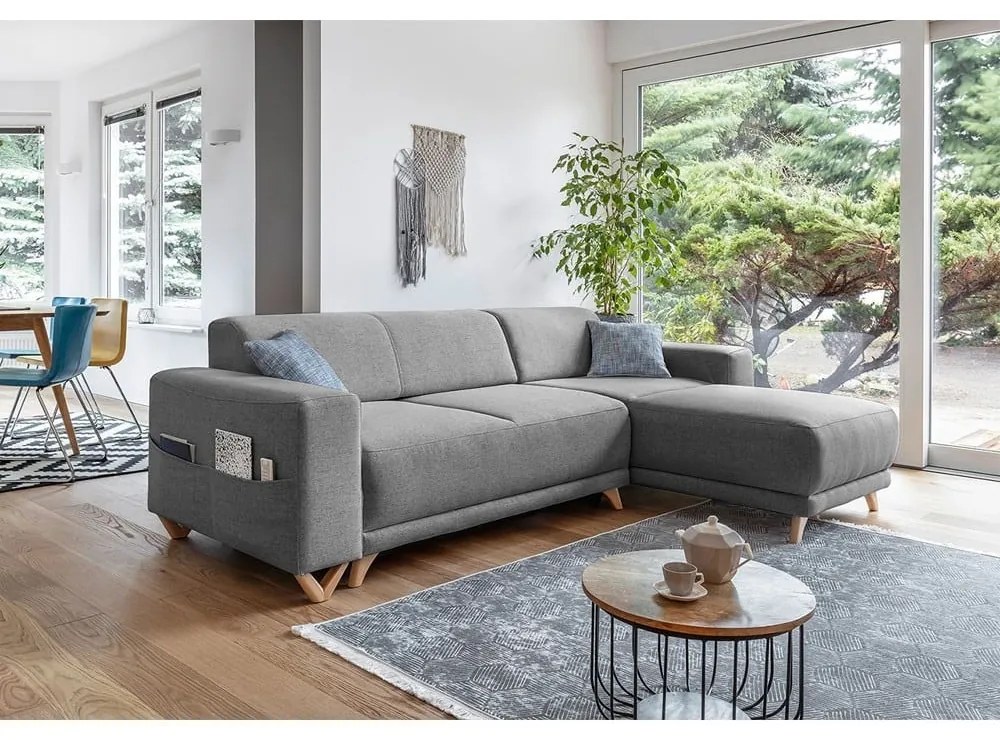 Szürke kinyitható-tárolóhelyes sarokkanapé Classy Sophie – Miuform