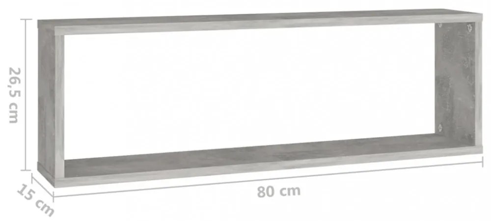 2 db betonszürke szerelt fa fali kockapolc 80 x 15 x 26,5 cm