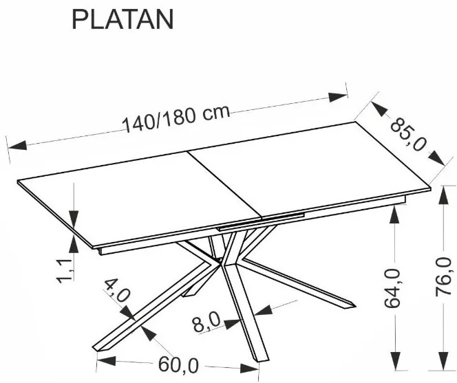 Platan bővíthető étkezőasztal fehér 140-180cm