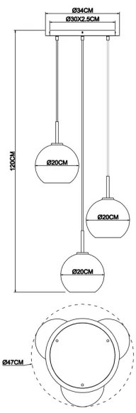 Globo 15462H1 - Csillár zsinóron ADARA 3xE27/60W/230V