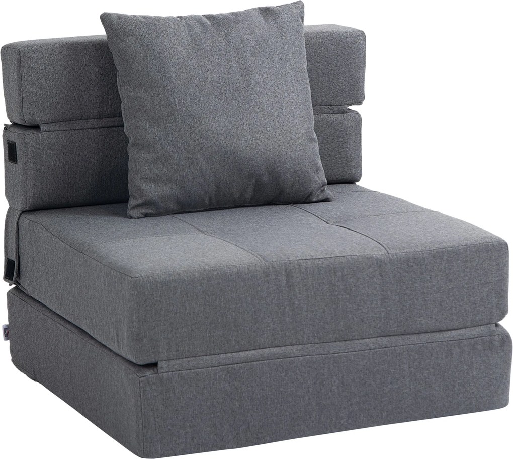 HOMCOM Kanapéágy Összecsukható 2 az 1 ben Fotelágy Kihúzható Kanapé Vendégágy Párnával Moduláris Helytakarékos Design Terhelhetőség akár 120 kg Sötéts