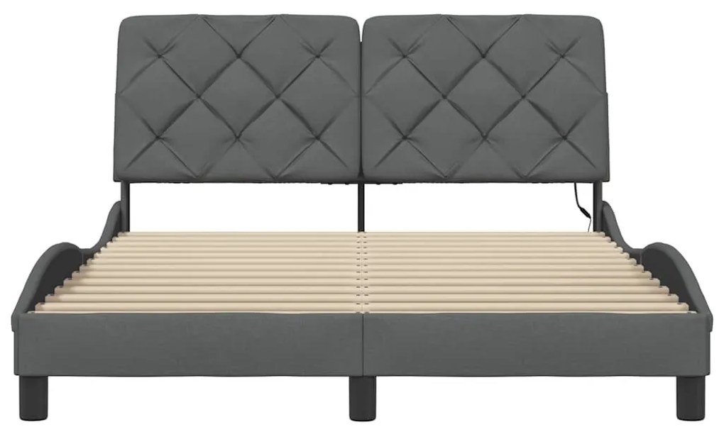 sötétszürke szövet ágykeret LED-es matrac nélkül 140x200 cm