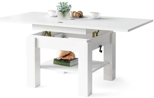 CALEB fehér, kihúzható dohányzó- és étkezőasztal emelhető asztallappal