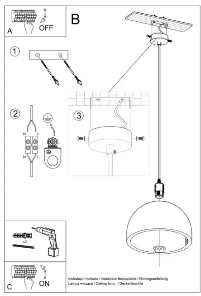 Sollux SL.0847 - PABLITO 1xE27/60W/230V beton mennyezeti lámpa kábellel