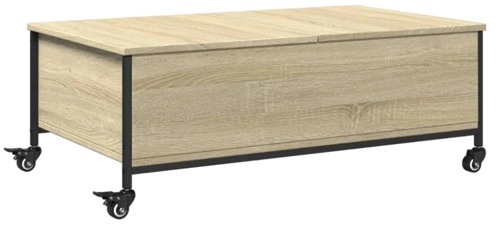 sonoma tölgy szerelt fa dohányzóasztal kerekekkel 91x55x34cm
