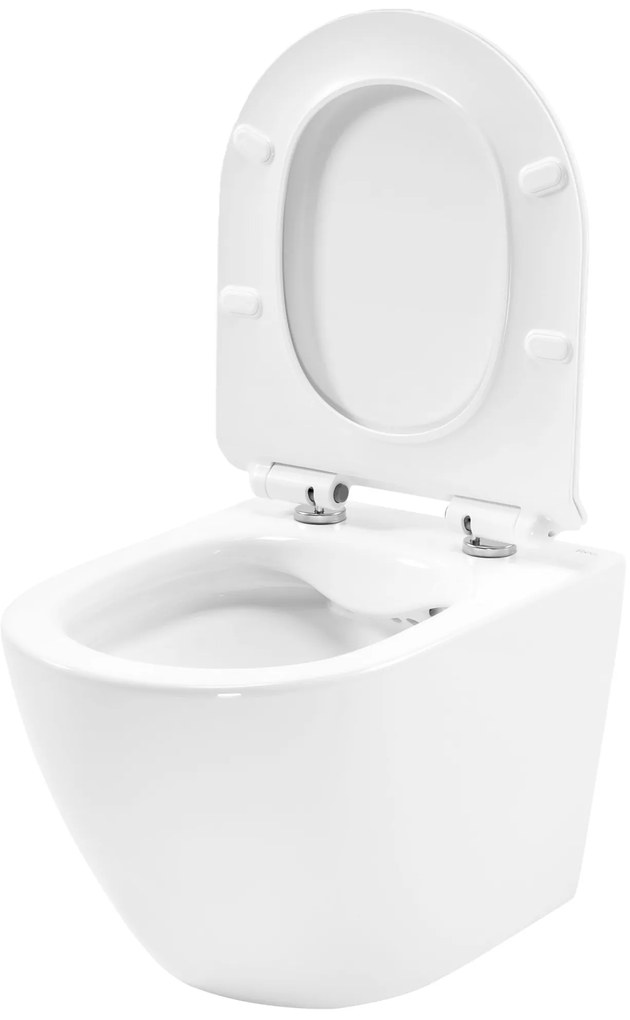 Rea Carter Rimless, falra akasztható wc csésze 490x370x325 mm + wc ülőke, fehér fényes, REA-C1400