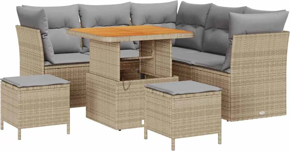 vidaXL Kerti Kanapé Szett 8 pcs Bézs polirattan