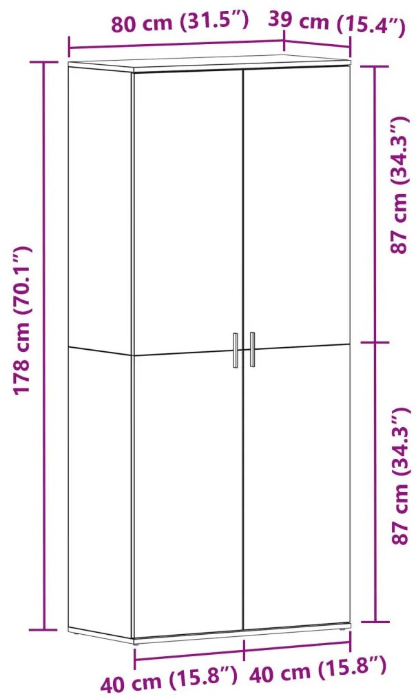 Cipőszekrény Fekete Tölgy 80x39x180 cm Mérnöki Fa