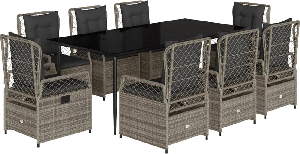 vidaXL 9 részes szürke polyrattan kerti étkezőgarnitúra párnával