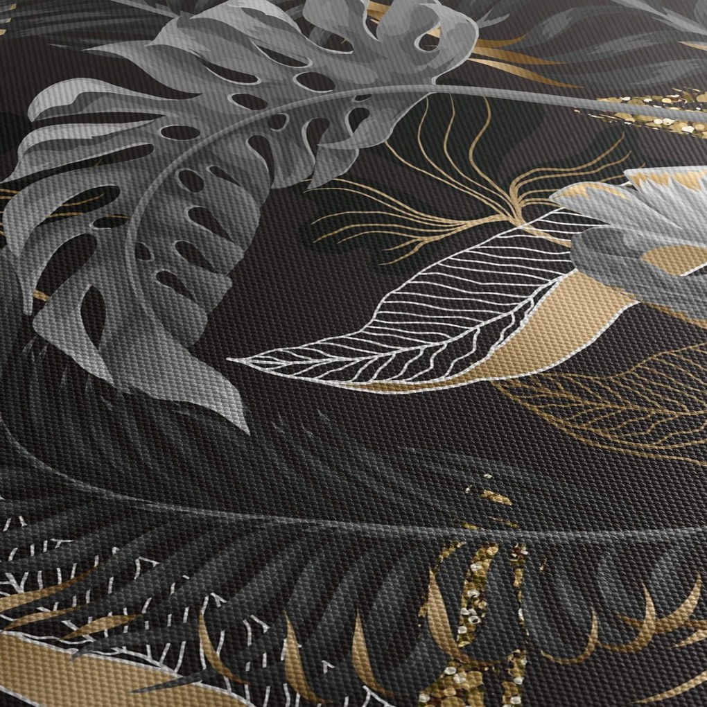 Kép - Trópusi levelek fekete és arany színben (120x50 cm)