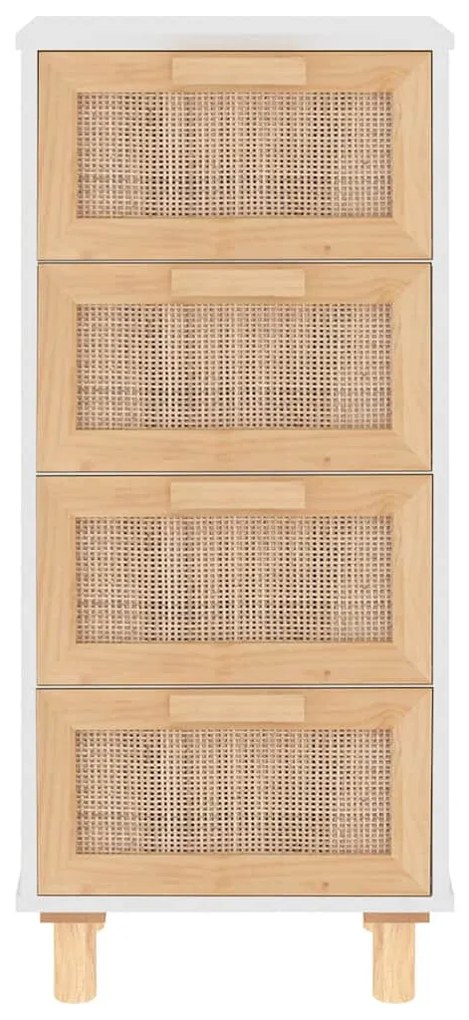 fehér tömör fenyő/természetes rattan tálalószekrény 40x30x90 cm