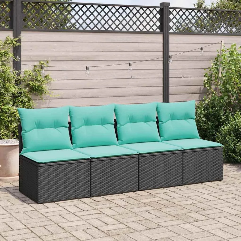 2 részes fekete polyrattan akácfa kerti ülőgarnitúra párnával