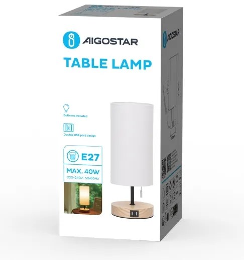 Aigostar - Asztali lámpa USB porttal 1xE27/40W/230V bézs