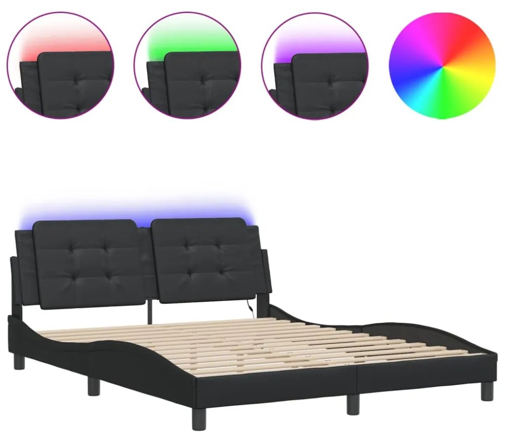 fekete ágykeret LED-ekkel matrac nélkül Zadar 160 x 200 cm