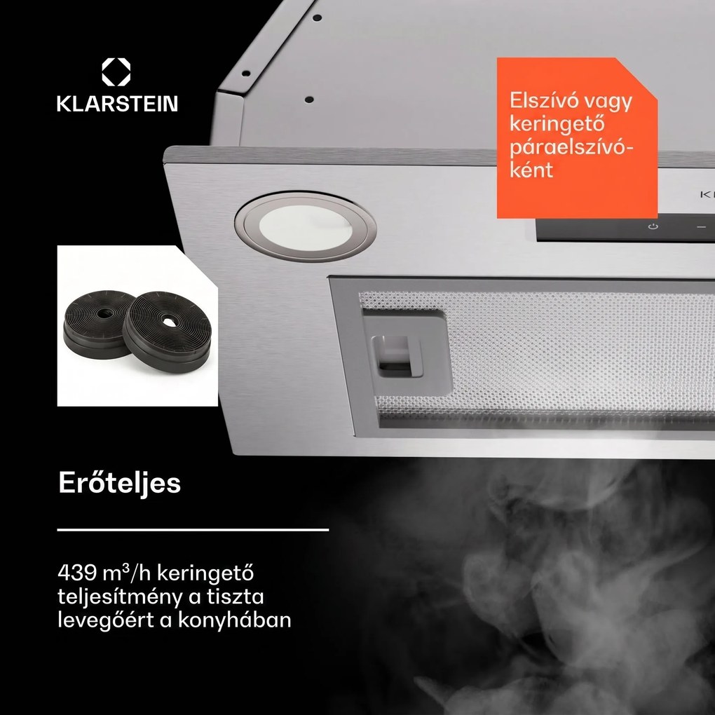 Klarstein Paolo 52 Beépíthető főzőlap 52 cm 439 m³/h LED Touch A++