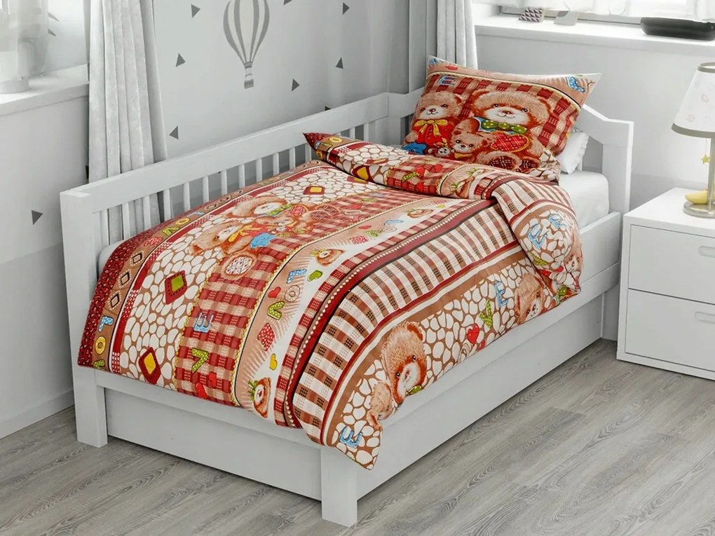 Pamut ágyneműhuzat kiságyba Mackó Család barna