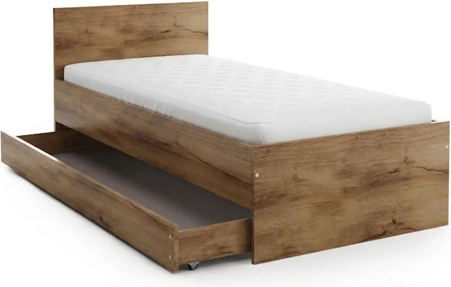 Ágy ELISA 90 x 200 cm, artisan tölgy Ágyrács: Lamellás ágyrács, Matrac: Deluxe 10 cm matrac