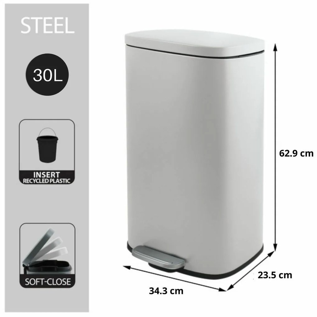 Spirella Soft-close Akira pedálos hulladékgyűjtő 30 l, matt fehér, 30 l
