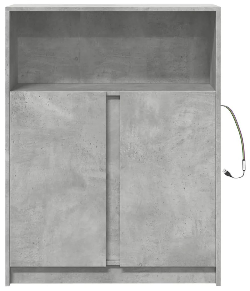 betonszürke szerelt fa tálalószekrény LED-del 77 x 34 x 100 cm
