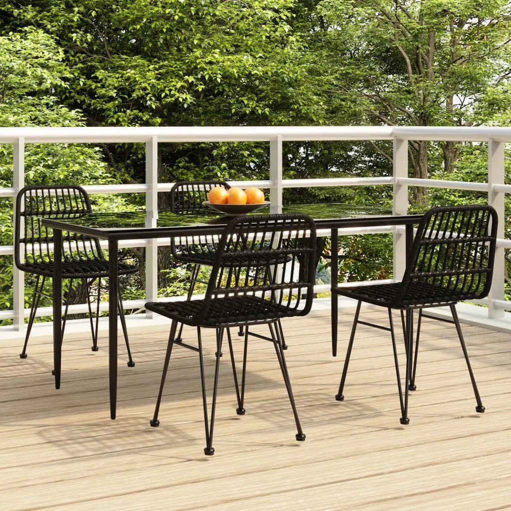 5 részes fekete polyrattan kerti étkezőgarnitúra