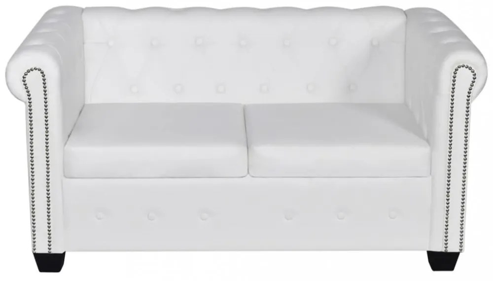 2 személyes fehér műbőr Chesterfield kanapé
