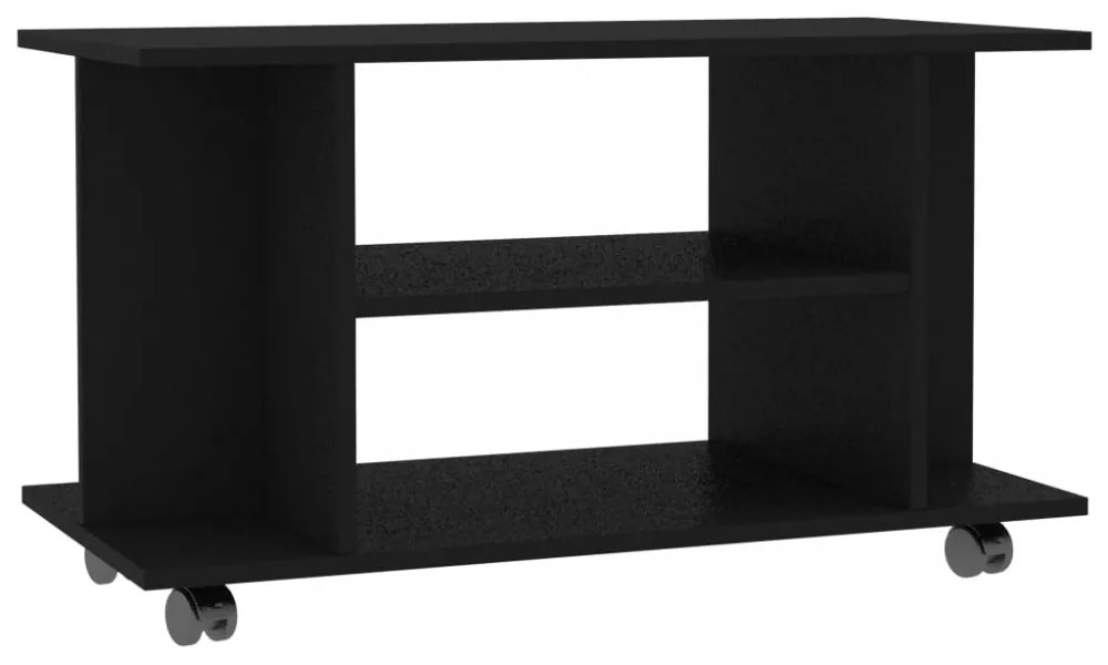fekete szerelt fa TV-szekrény görgőkkel 80 x 40 x 45 cm