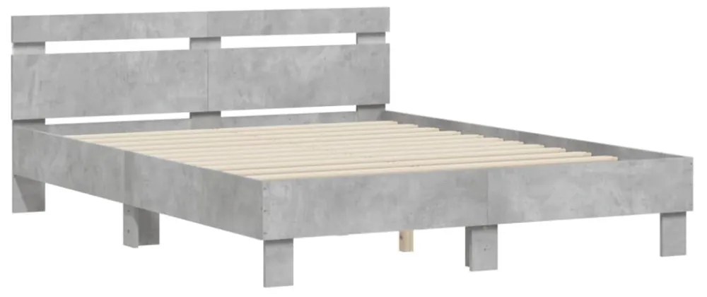 betonszürke ágykeret fejtámlával és LED-del 150x200 cm