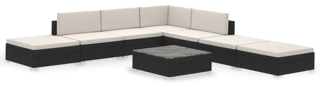 vidaXL 8-részes fekete polyrattan kerti bútorszett párnákkal