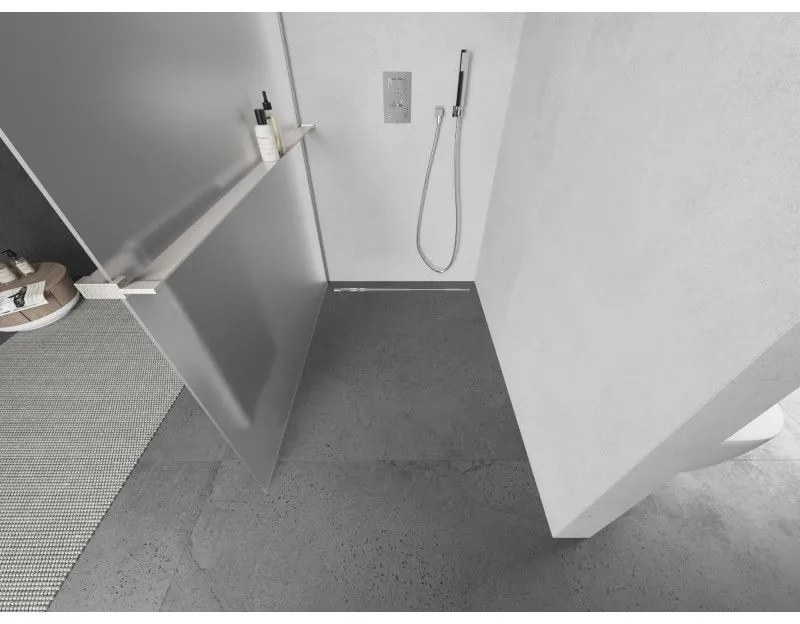 Mexen Kioto+, Walk-In zuhanyparaván polccal és akasztóval 70 x 200 cm, 8 mm-es matt üveg, csiszolt acél profil, 800-070-121-97-30