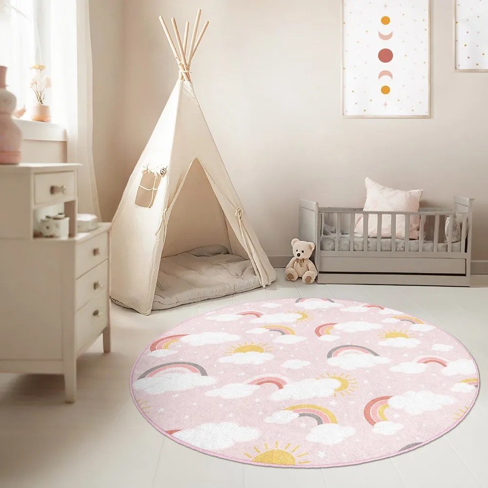 Rózsaszín mosható gyerek szőnyeg ø150 cm Rainbow World – Mila Home