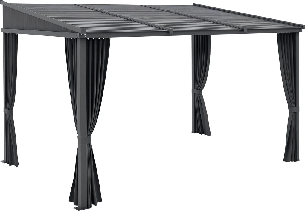 Outsunny Pergola, 3.65 x 2.55 m Pavilon, Teraszkábel Kivehető Tetővel, Kertipergola Függönyökkel, Kerthez és Udvarhoz, Alumínium + Fém, Sötétszürke |
