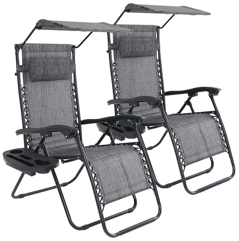 Zéró gravitáció szék napellenzővel és pohártartóval 2 db, több színben-szürke