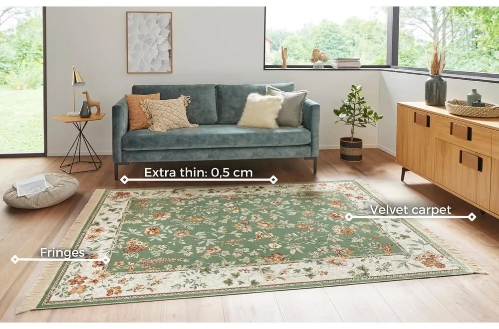 Zöld-krémszínű viszkóz szőnyeg 95x140 cm Oriental – Nouristan