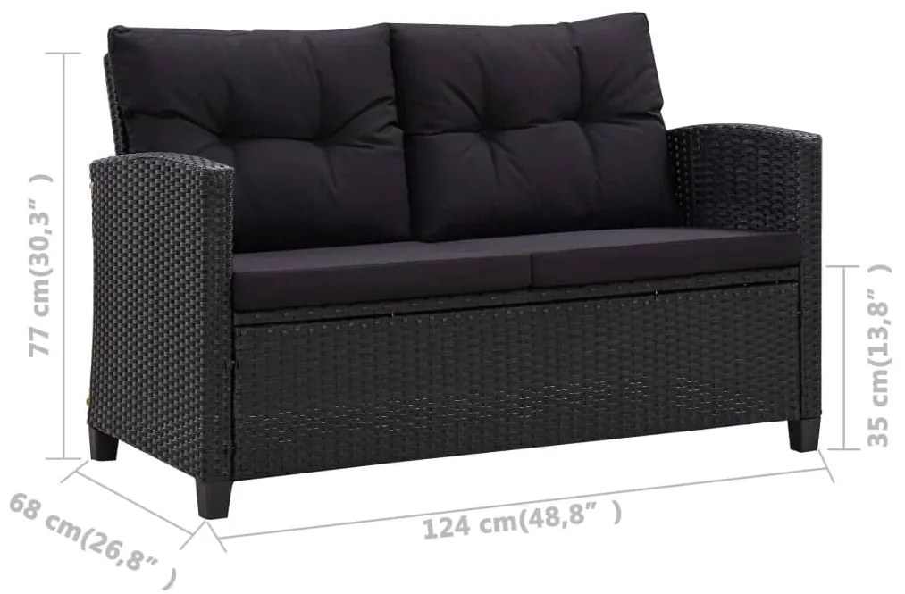 3 részes polyrattan kerti étkezőgarnitúra fekete párnákkal