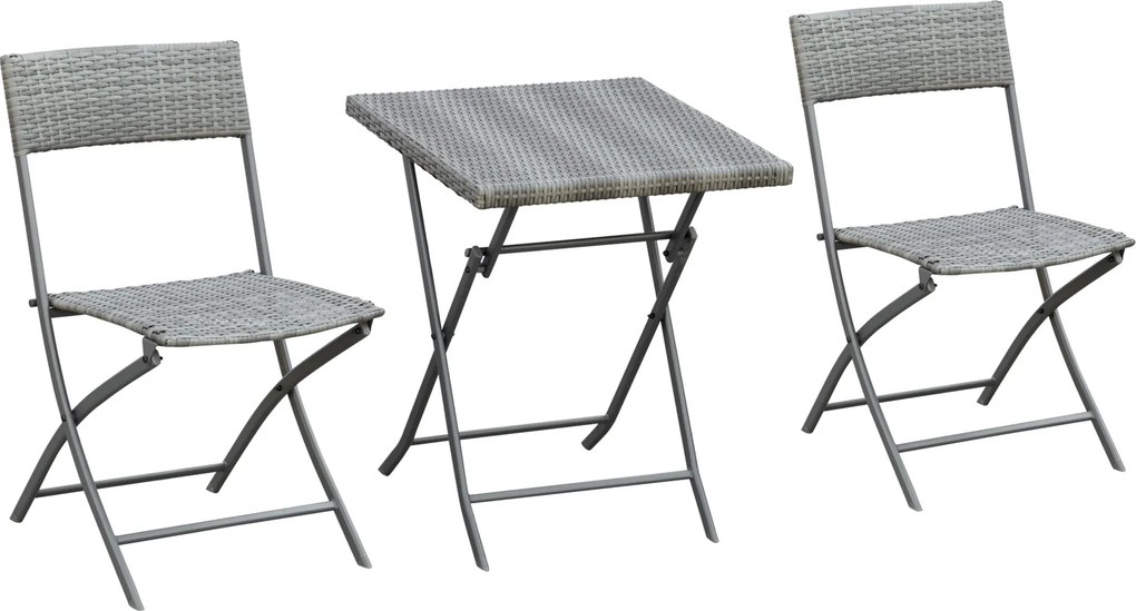 Outsunny Polirattan Kertbútor Készlet, Kültéri Erkély Bútor Két Személyre, 3 Részes Ülőgarnitúra, 2 Szék, Asztal, Időjárásálló Kert Lounge, Kertbe, Te