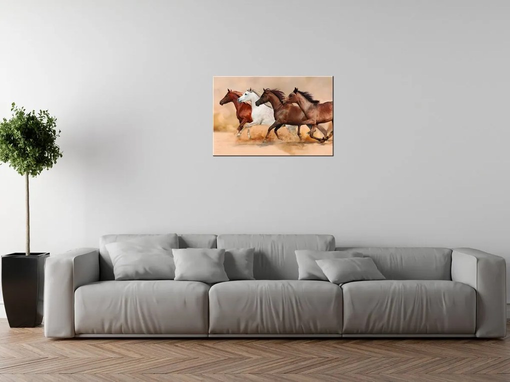 Gario Vászonkép Gyönyöru lovak állománya Méret: 100 x 70 cm