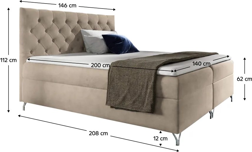 Boxspring ágy, 140x200, bézs Velvet szövet, GULIETTE + ajándék