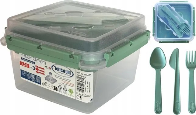 Uzsonnás Doboz 2,25L Evőeszköz Zöld Tontarelli Minőség